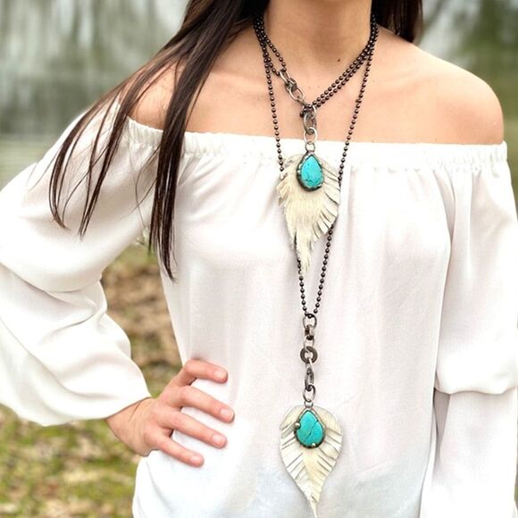 New! FP Turquoise Feather Necklace - Picture 16 of 16